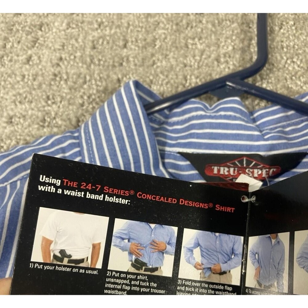 Tru-Spec 24-7 Concealed Shirt Mens Large Blue Striped Button Down Short Sleeve - Picture 9 of 12